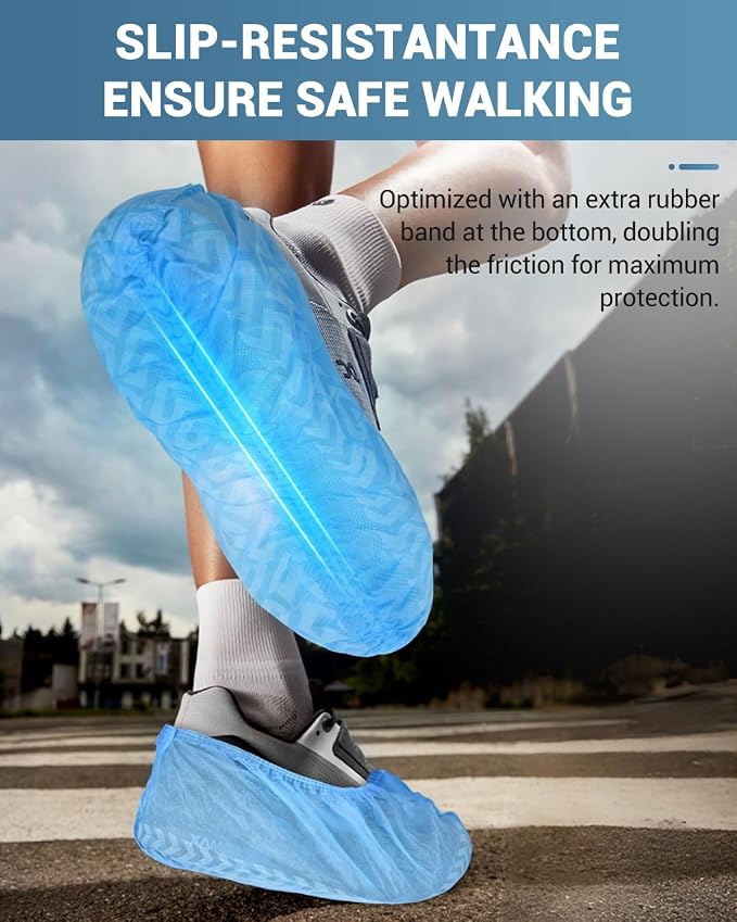 Buself X-Large 200 Count Shoe Covers Disposable Non-Slip, Premium Cloth Boot Covers, Slip-resistant, Durable, Breathable, Non-toxic, Recyclable, Stretchable Fits Up to Size 13 US Men - Blue