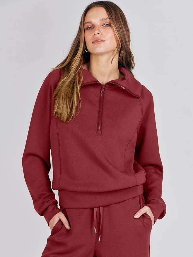 ANRABESS Women’s 2 Piece Outfits Half Zip Sweatshirt & Wide Leg Pants Airport Travel Lounge Matching Sets Sweatsuits Clothing