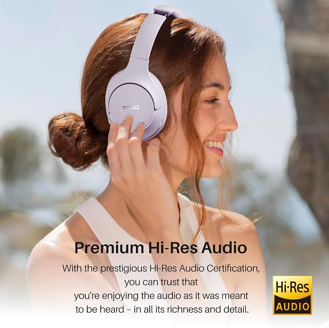 TOZO Hybrid Active Noise Cancelling Headphones, Wireless Over Ear Bluetooth Headset, 60H Playtime, Hi-Res Audio Custom EQ via App Deep Bass Comfort Fit Ear Cups, for Home Office Travel