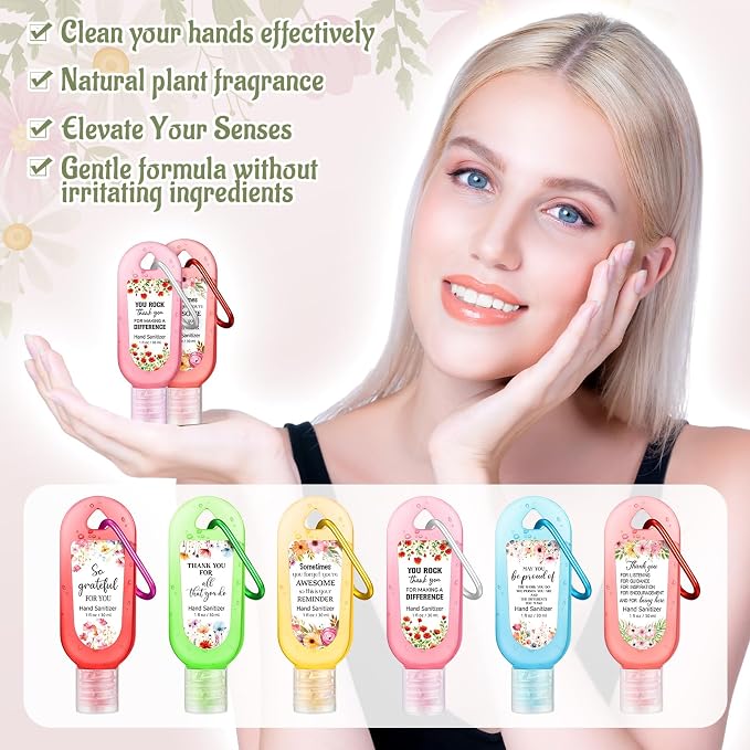 24 Pcs Appreciation Hand Sanitizers Keychain Gift Teacher Appreciation Thank You Mini Travel Size Hand Sanitizer Gel Keychain Bulk for Nurse Cna Gift Grad Teacher Coworker Team Women Staff