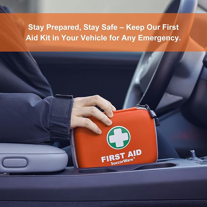 SuccorWare 150 Pieces Mini First Aid Kit - Small Medical Kit with Hard Shell - Emergency First Aid Kit for Car, Travel, Home, Outdoor, Office, Camping, Hiking (Orange)
