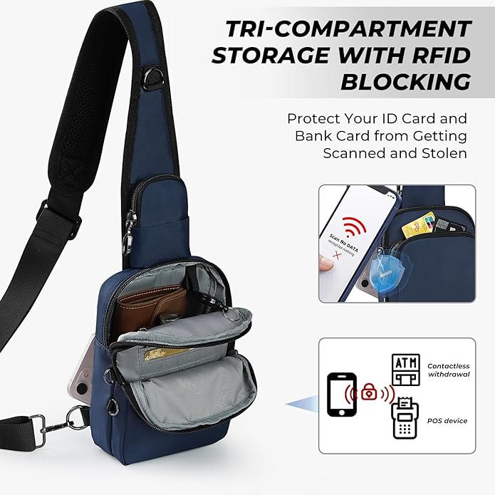 Crossbody Bag Anti Theft Sling Bag for Women Men RFID Blocking, Small Shoulder Chest Bags with Zipper Lock