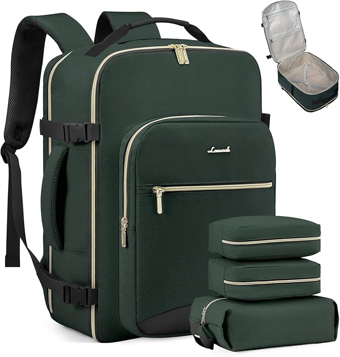 LOVEVOOK 50L Travel Backpack Flight Approved Carry on Backpack,3 Packing Cubes,Waterproof Personal Item Travel Bag,TSA Carry on Luggage Suitcase Travel Essentials,Gifts for Women & Men,fits 18" Laptop