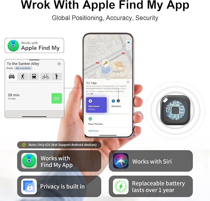 2-Pack Air Tracker Tags Compatible with Apple Find My (iOS Only), Bluetooth Tracker, Smart Keys Finder and Item Locator for Wallet Luggage Backpack (1B1W)