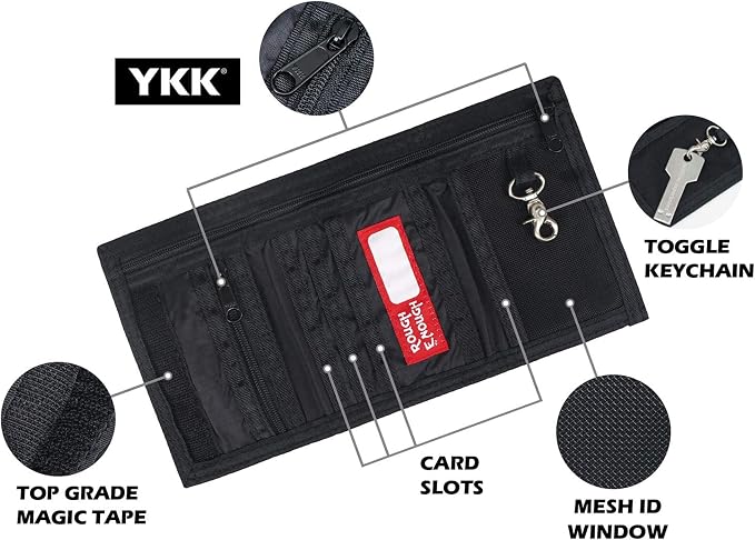 Rough Enough Kids Wallet for Boys Teens with Neck Lanyard Keychain Zipper Coin Pocket Card Holder Black Soft Nylon