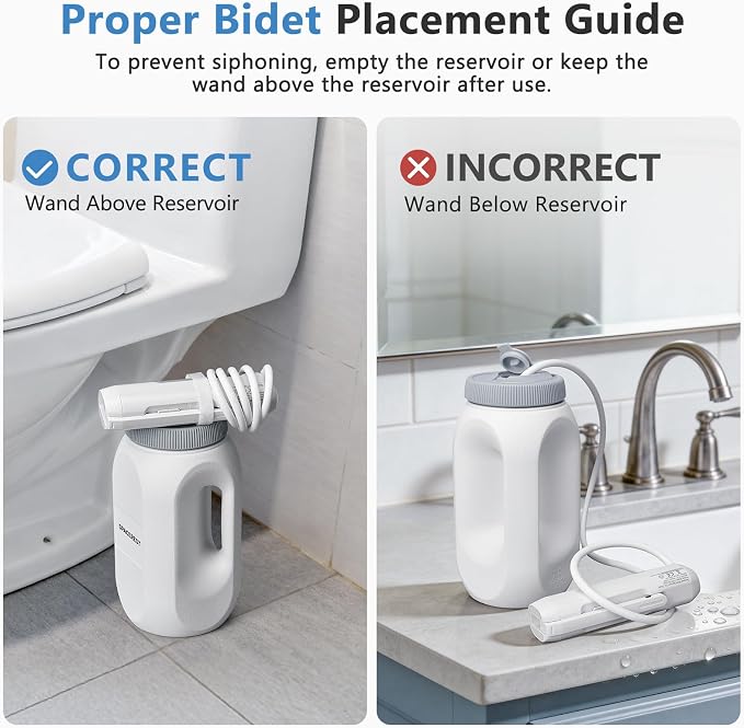 SPACEREST Portable Bidet for Home & Hotel use, Travel Bidet with Adjustable High Pressure & Flush Angle, IPX7 Waterproof, 1600mAh Electric Bidet for Women & Men with 2.5L Reservoir