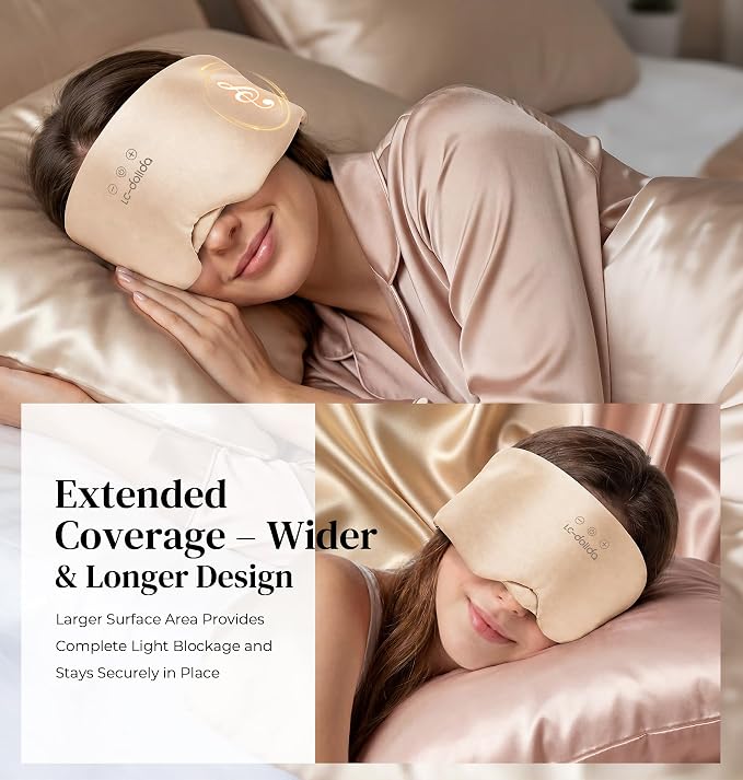 LC-dolida 3D Silk Bluetooth Sleep Mask, Mulberry Silk Sleep Mask with Bluetooth Headphones, Bluetooth Eye Sleep Mask for Side Sleepers, Total Blackout Bluetooth Eye Mask for Women Men, Champagne