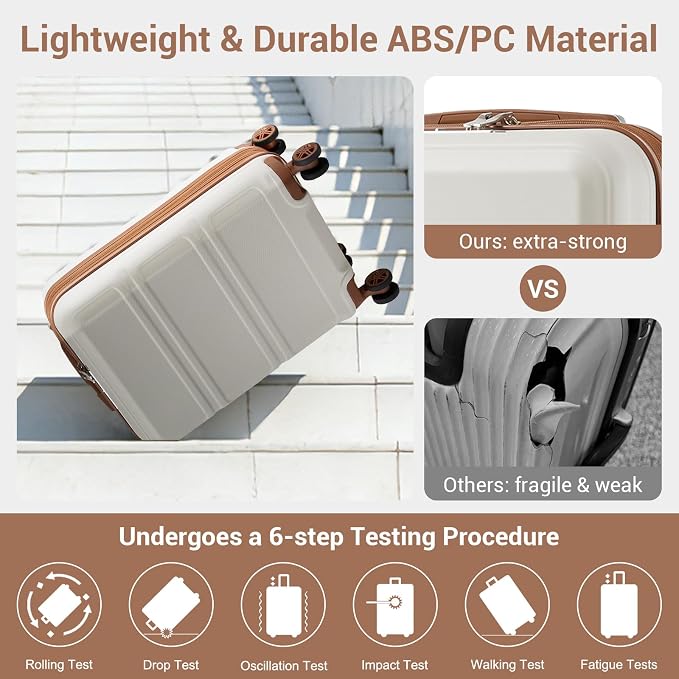 Kono 24 Inch Luggage Suitcase with Spinner Wheels TSA Lock Lightweight PC+ABS Hardside Medium Checked Luggage Durable Rolling Suitcase Cream White