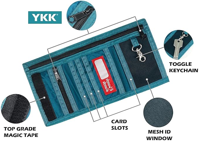Rough Enough Kids Wallet for Boys Teens with Neck Lanyard Keychain Zipper Coin Pocket Card Holder Blue Soft Nylon