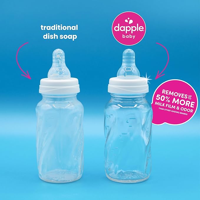 Dapple Baby Fragrance Free Bottle & Dish Soap - (3 Pack) 16.9 fl oz - Cleans Baby Bottles, Sippy Cups, Pacifiers, Breast Pumps, & More - Gently Removes Milk Film & Odors - Includes 1 Pump