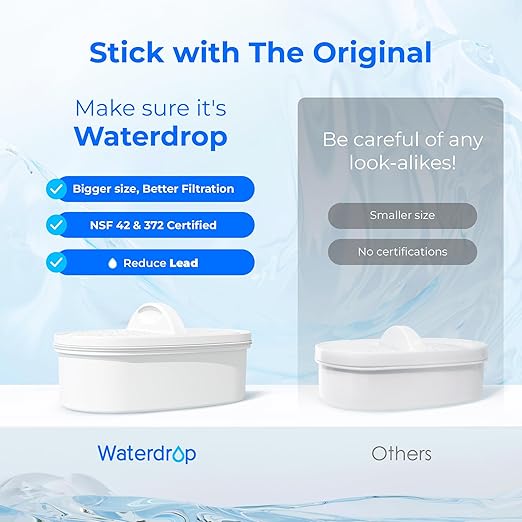 [Original] Waterdrop PF-01A Water Filter Replacement for Waterdrop Pitcher and Dispenser Filtration System, NSF Certified, Reduces Lead, PFAS, PFOA/PFOS, Last Up to 200 Gallons, 6 Pack