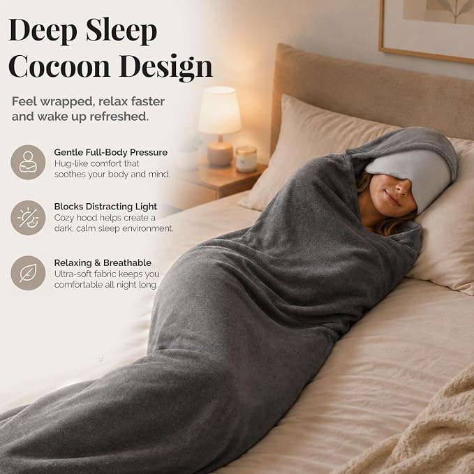 Sleep Pod Set for Deep Sleep - Wearable Sleeping Bag with Soft Weighted Warm Fabric & Premium Eye Mask, Cozy Slumber Wrap for Home Lounging, Camping & Long Travel, Restful Sleep Companion Combo