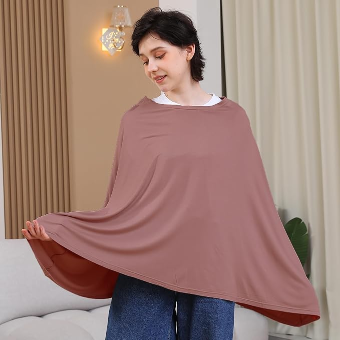 Seejoy Multi-use Nursing Cover for Breastfeeding, 360°Full Coverage Nursing Poncho, Rayon Soft & Breathable Breastfeeding Cover up (Smooth Rayon, Blush)