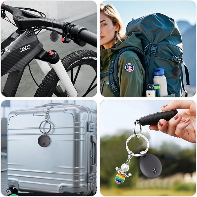 Tracker Tags- 4 Pack, Bluetooth Trackers Works with Apple Find My APP (iOS Only), 92 dB Sound, Replaceable Battery, Smart Tracking Tag Keys Finder and Item Locator for Keys, Bags, Luggage, Wallet, etc