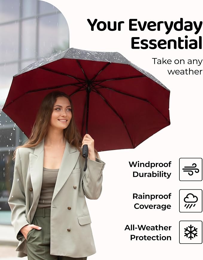 Repel Windproof Travel Umbrella - Compact & Withstands Winds up to 100MPH , Strongest Premium Auto Folding Umbrella for Rain and Sun - Durable, Light & Portable for Women & Men , Fits Backpack & Cars