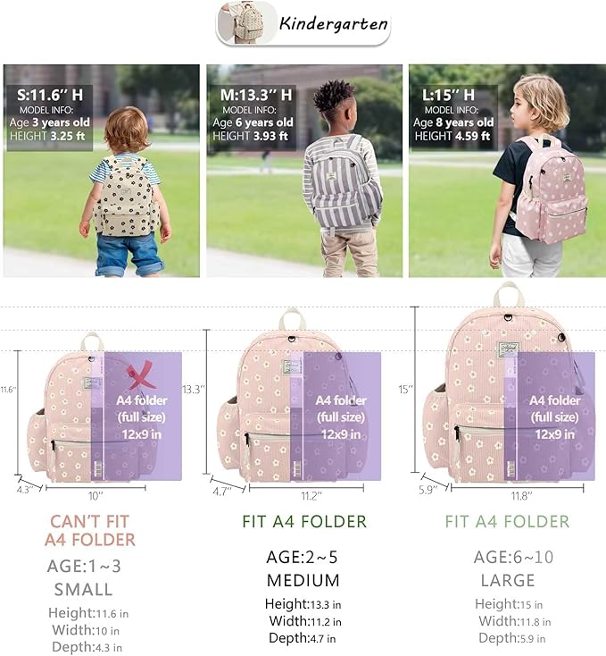 atgark Corduroy Toddler Backpack for Boys 2-5: Preschool Backpacks for Girls - 13.5" H Fit Folder
