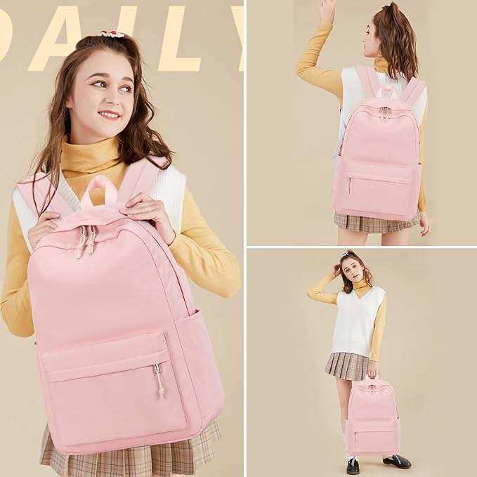 LOIDOU Backpack for Girls School Backpacks Bookbags for Elementary Middle School Women Laptop Backpacks (Solid Pink, L-17)