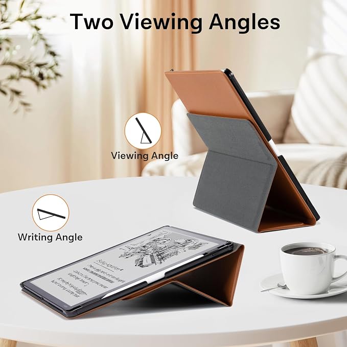 CoBak Case for 11" Kindle Scribe 3rd Generation 2025, Kindle Scribe Colorsoft with Two Viewing Angles - All New PU Leather Cover with Auto Sleep Wake, Pen Holder. Brown