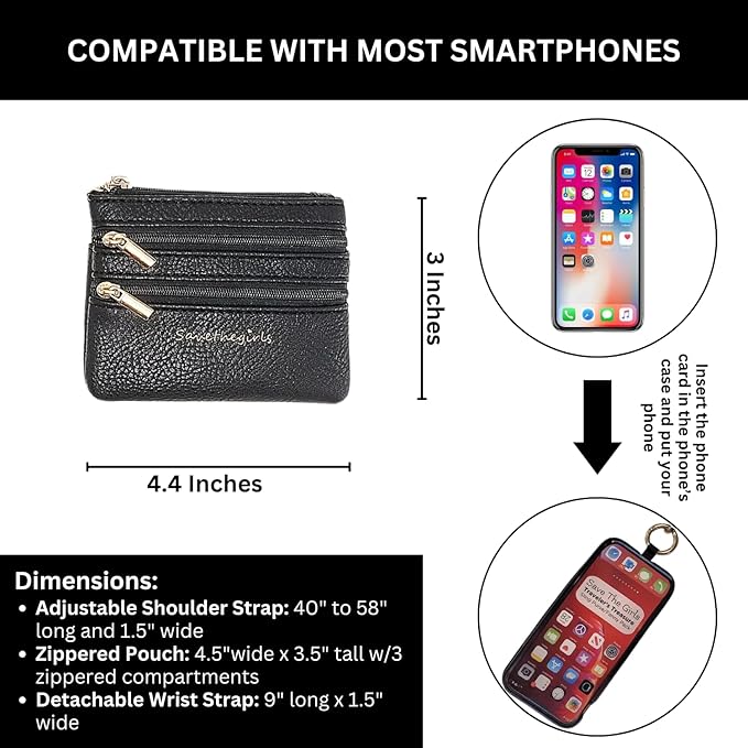 Save the Girls Clip and Go Phone Strap Solid (Taupe - Taupe Pouch) - Crossbody Phone Strap Chain with Zipper Wallet Pouch – Phone Lanyard