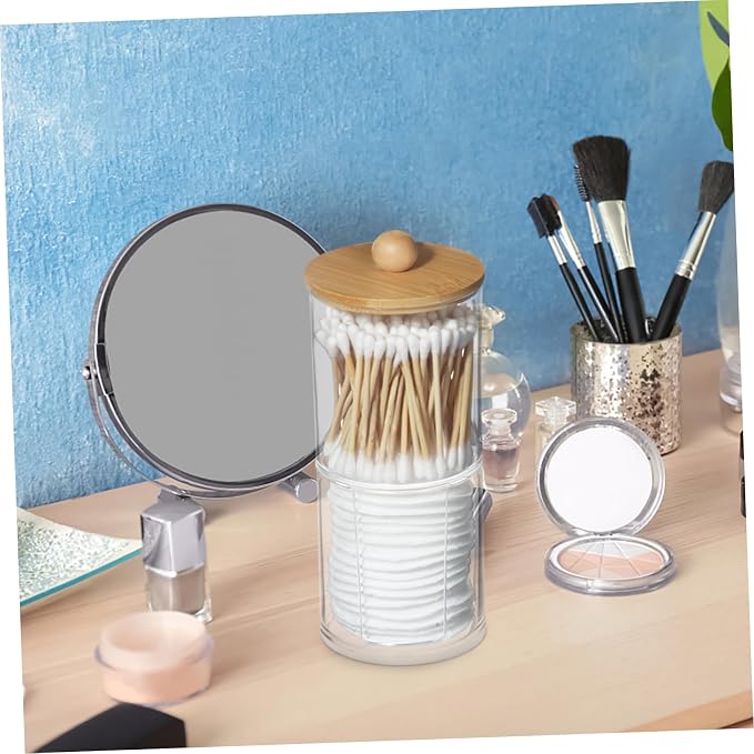 5pcs Cotton Swab Jar Lid Stackable Storage Canister for Makeup Cotton and Pads Elegant Organizer for Vanity and Bathroom Use