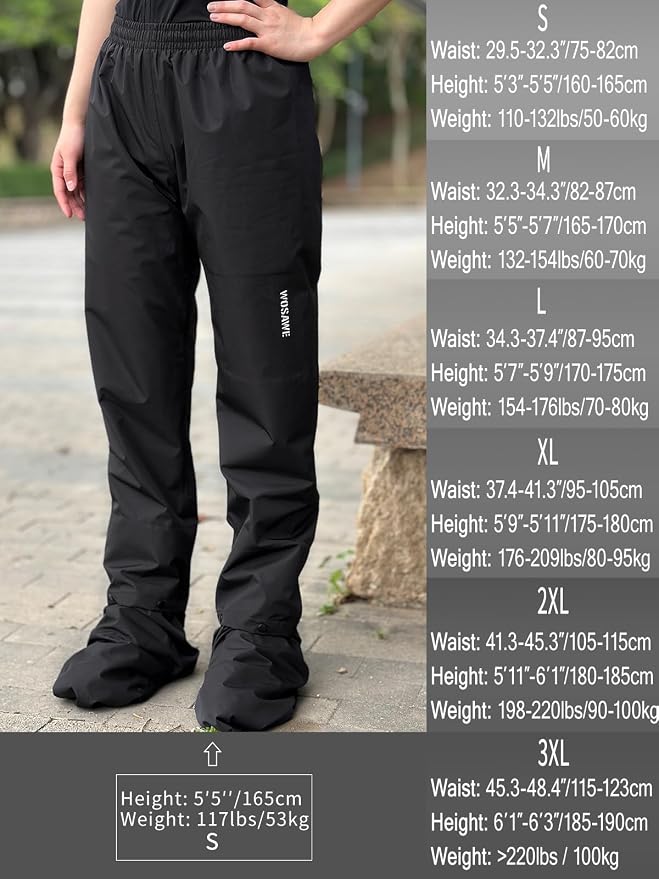 WOSAWE Rain Pants Unisex Waterproof Trousers Lightweight Breathable Motorcycle Rain Overtrousers Windproof with Shoes Cover
