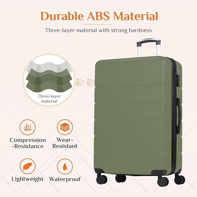 Sweetcrispy Carry on Luggage, Hard Shell ABS Suitcase with Double Spinner Wheels, Lightweight Expandable Rolling Suit Case with TSA Lock, 20 Inch Green
