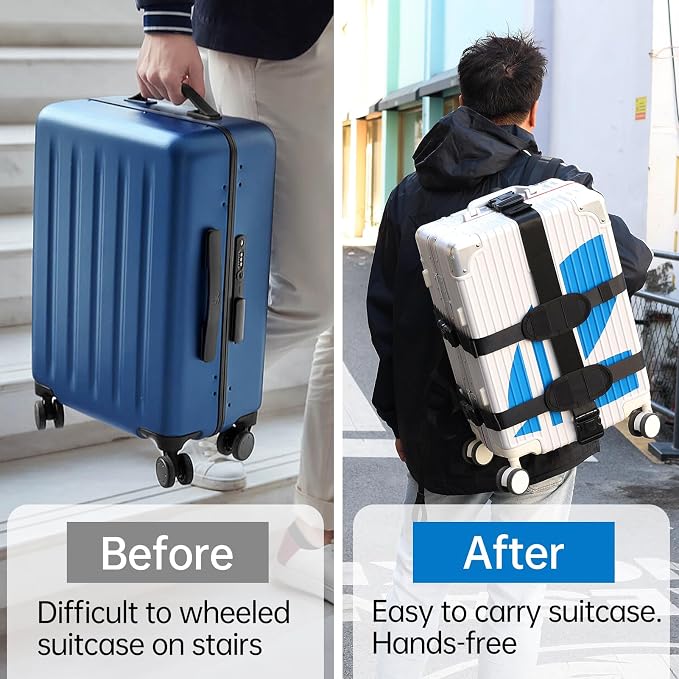 Heavy-Duty Backpack Carrying Straps System for 16-21 Inch Suitcase Luggage Hardcase for Adventure Travel Cobble Stone Streets Stair - S