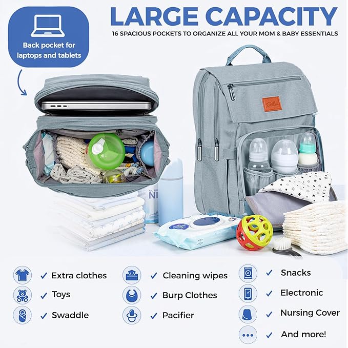 Baby Shower Gifts Diaper Bag Backpack - Large Capacity Baby Bag Backpack, Wide Opening & Easy Access Stylish Baby Diaper Bag - Waterproof, Durable, Travel-Friendly Organizer w/ Foldable Changing Pad