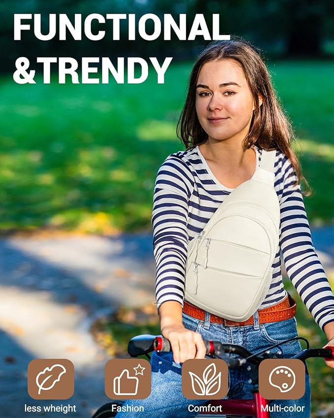 Tuwubi Crossbody Bags for Women, Sling Bag for Men, Small Hiking Backpack Anti Theft Lightweight for Outdoors Travel (L, Beige)