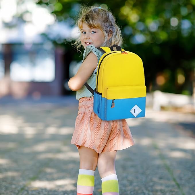 AZKAQA Little Kids Backpack for Girls Boys - Toddler Preschool Backpack School Bag Cute Kindergarten Backpack for Aged 3-6, Yellow Blue
