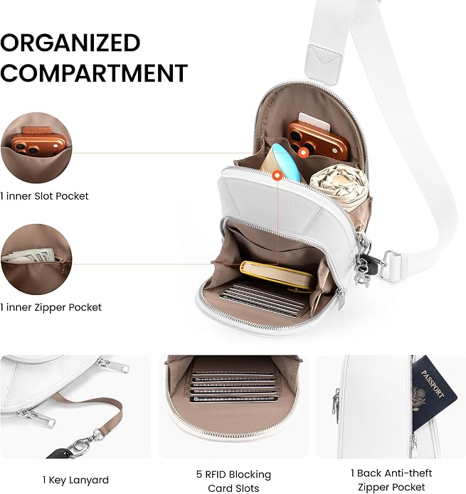 befen Genuine Leather Sling Bag for Women Anti Theft Crossbody Chest Bags Leather Fanny Packs for Travel with RFID Card Slots