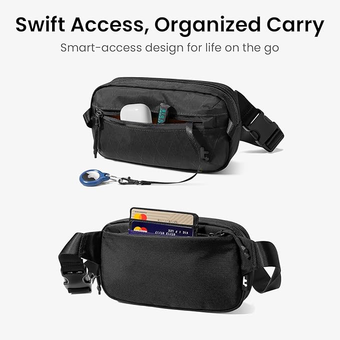 tomtoc 1.5L X-Pac Sling Bag with RFID Blocking, Crossbody Bag Minimalist Chest Shoulder Pack for Men/Women, Water-resistant Lightweight Casual Funny Pack for Travel, Daily Commute