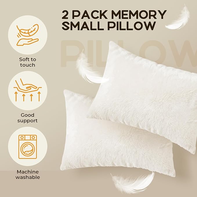2 Pack Tiny Travel Pillows, 7"x11" Memory Foam Mini Neck Pillow for Travel and Airplane, Soft Machine Washable Small Pillows for Neck, Knee, Lumbar Support, Small Cushionfor Pet, Dogs (White)