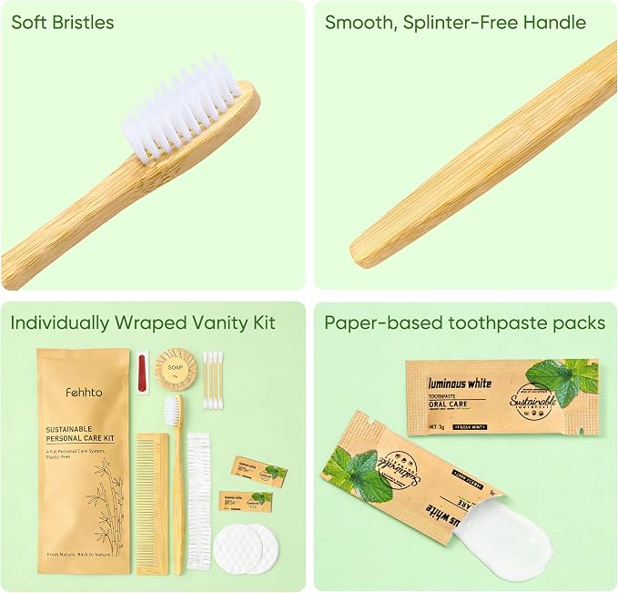 Personal Hygiene Kit Bulk 25 Sets, Travel Size Toiletry Kit for Guests, with Bamboo Toothbrush, Toothpaste and Vanity Kit for Women, Men, Travel and Homeless Care Packages