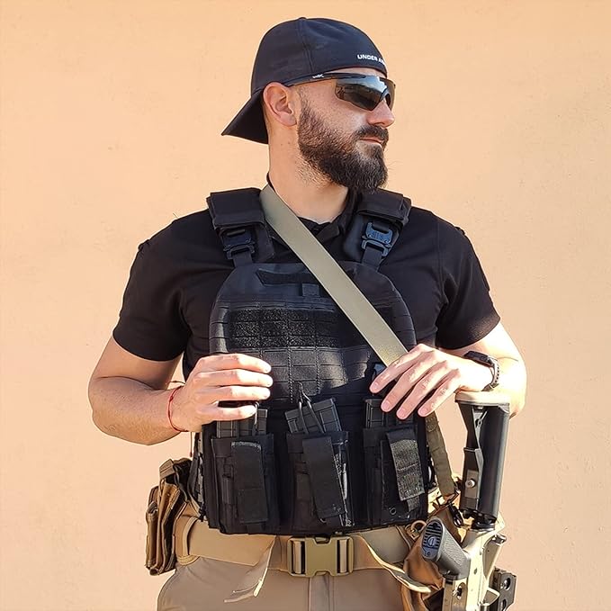 YAKEDA Tactical Battle Belts for Men- Quick Release Trigger Airsoft Belt Heavy Duty Belts with Pouches 7 PCS
