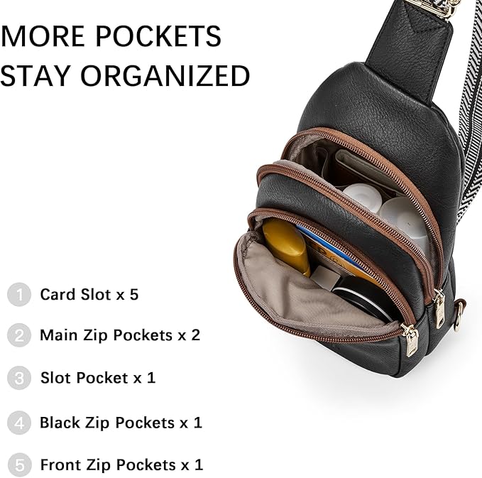 BOSTANTEN Sling Bag for Women Leather Crossbody Bags Fanny Pack Chest Bag for Travel