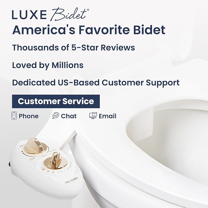 LUXE Bidet NEO 185 - Dual Nozzle, Self-Cleaning, Non-Electric Bidet Attachment for Toilet Seat, Adjustable Water Pressure, Rear & Feminine Wash (Gold)