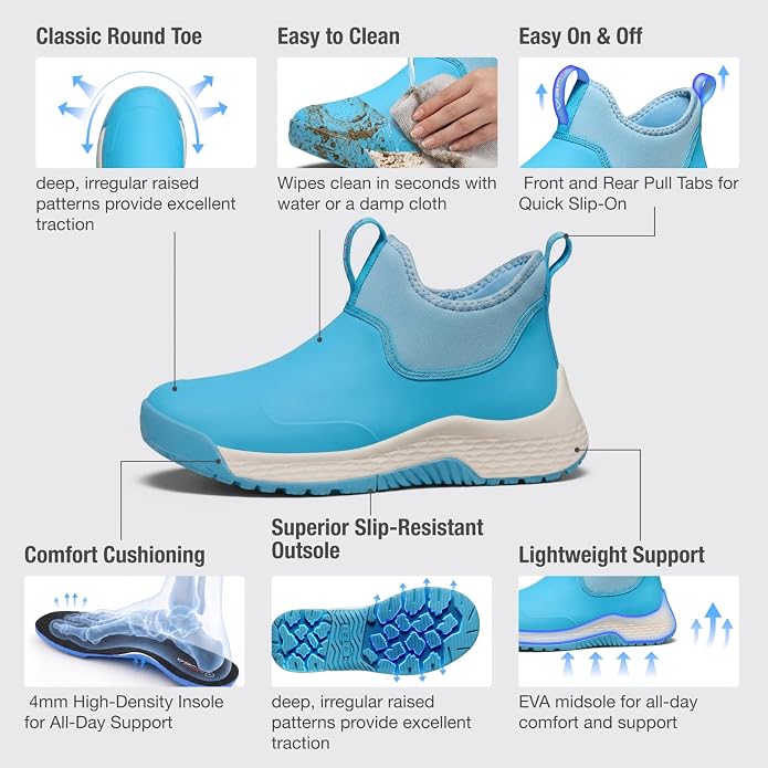 HISEA Women's Ankle Rain Boots, Waterproof Garden Shoes Chelsea Rain Booties, Slip-On Neoprene Working Mud Shoes, Lightweight Rubber Boots for Walking Yard Outdoors