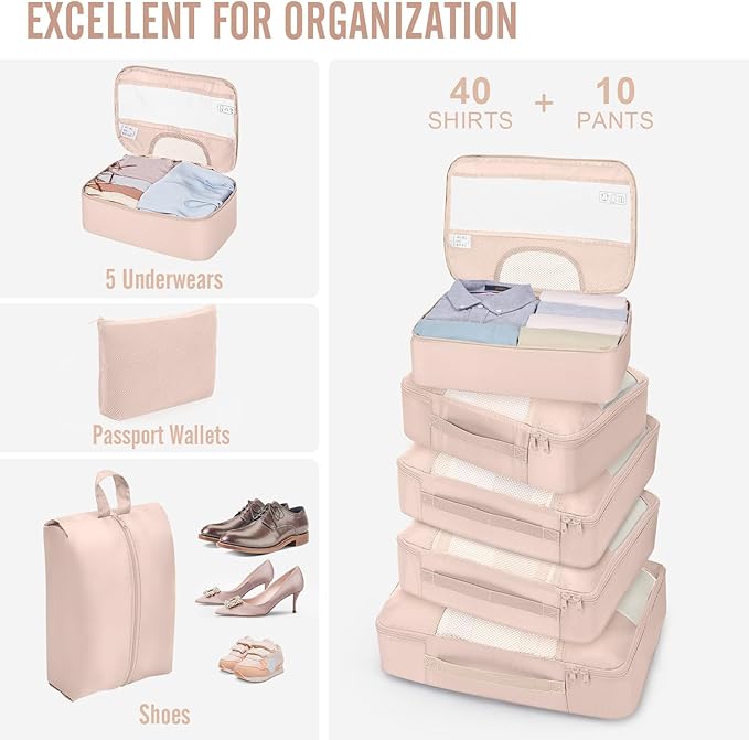 Veken 10 Set Packing Cubes for Travel, Beach Vacation Essentials Accessories for Cruise Ship, Suitcase Organizer Bags for Luggage with Toiletry Bag & Passport Holder, Birthday Gifts for Women Mom Her