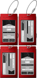 Luggage Tags Business Card Holder by TUFFTAAG - Durable Travel ID Bag Tag, SS-Red, 4 Pack