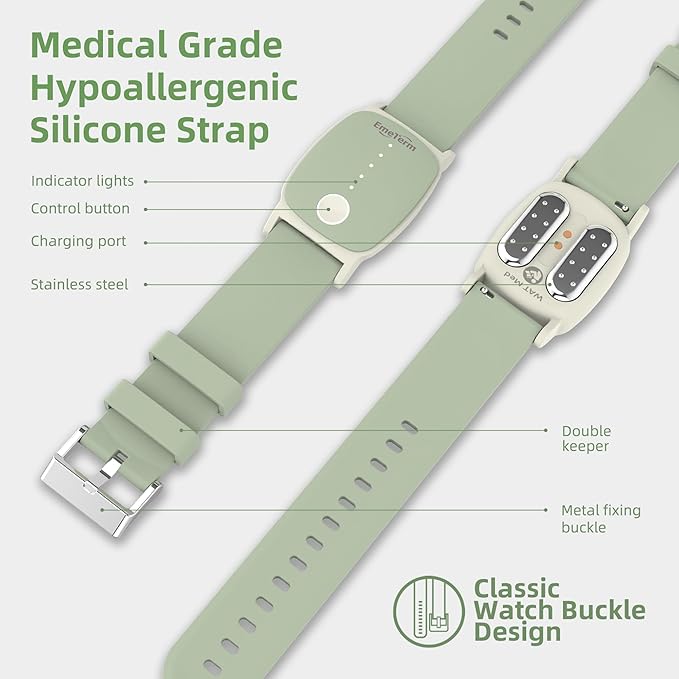 EmeTerm Explore Classic FDA-Cleared Anti-Nausea Wristband IP67 Waterproof Morning Motion Sickness Relief Band Rechargeable Classic Strap Design Drug Free Non-drowsy Without Side Effects Mint Green