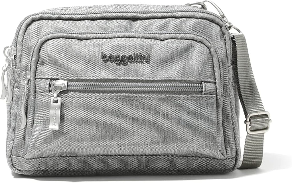 Baggallini Triple Zip Small Crossbody Bag for Women - Lightweight Convertible Fanny Pack Belt Bag
