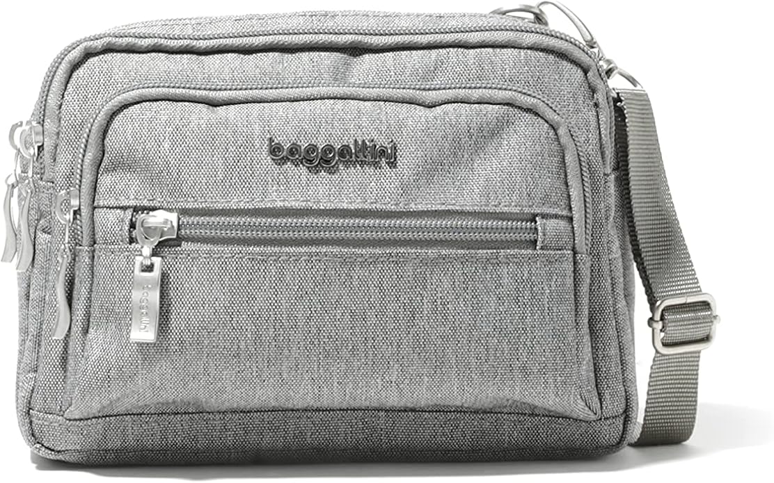 Baggallini Triple Zip Small Crossbody Bag for Women - Lightweight Convertible Fanny Pack Belt Bag