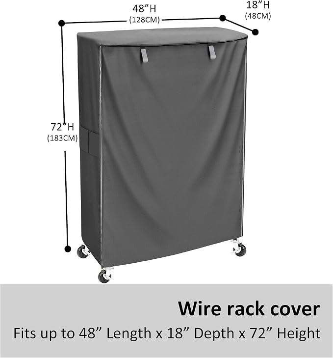 Wire Shelving Cover 48x18x72 Grey Dustproof Storage Rack Cover with Zipper | 600D grey cover for wire shelves, hides clutter, keeps storage clean, protects items in garage, pantry, laundry, basement