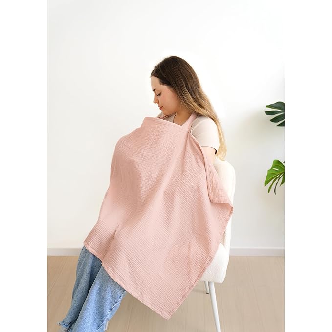 MairMore Muslin Nursing Covers for Breastfeeding, Privacy Breast Feeding Cover with Arch Neckline for Mom and Baby, Breathable 100% Cotton Nursing Apron Multi-use Stroller Cover