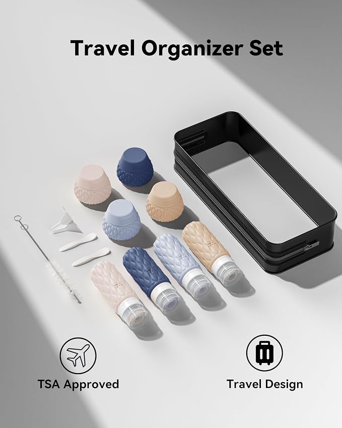 Silicone Travel Bottles for Toiletries 8 Pack Travel Size Toiletries 3.4 oz 1.7 oz, Leakproof Squeeze Travel Size Containers Refillable Cosmetic Jars Set for Shampoo, Conditioner, Creams