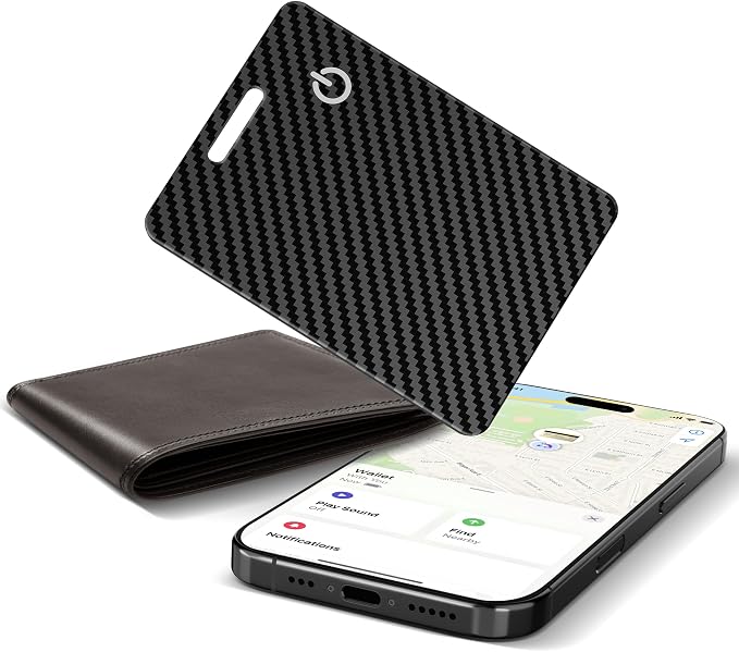 Wallet Tracker Card for Apple Find My (iOS Only), Ultra-Thin Bluetooth Tracker Smart Card Wallet Finder, IP68 Waterproof Slim Item Locator for Wallets, Keys, Passport & Luggage Tags (Jet Black)