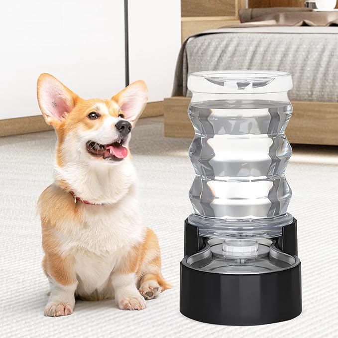 RIZZARI Dog Water Dispenser: 7L Black Stainless Steel Gravity Waterer - Helps Prevent Urinary Stones - Leak-Proof & Stable-Small to Medium Dogs & Cats- Daily Use-Long Hours Away & Home | Built-In Filtration,Clear Water Reservoir,Spill-Resistant Design,...