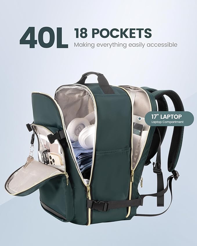 LOVEVOOK 40L Travel Backpack Flight Approved Carry on Backpack,3 Packing Cubes,Waterproof Personal Item Travel Bag,TSA Carry on Luggage Suitcase Travel Essentials,Gifts for Women & Men,fits 17" Laptop