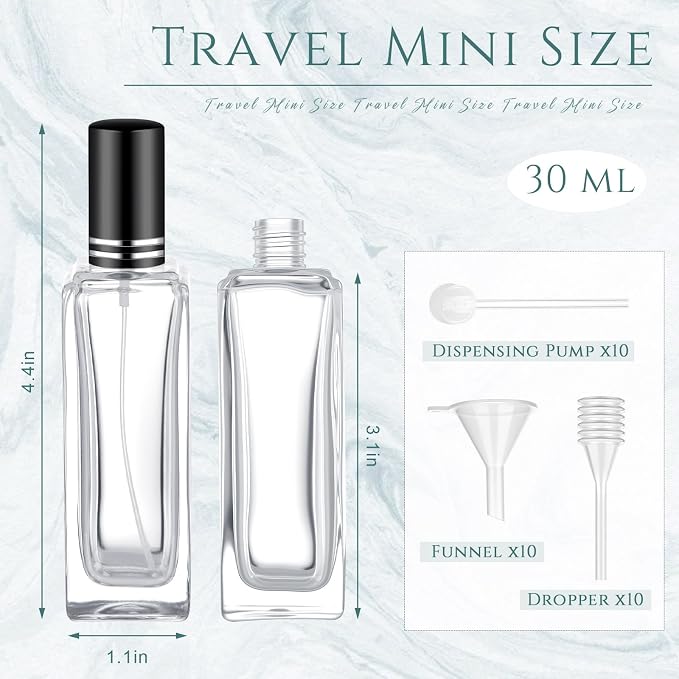 Domensi 30 Pcs 10/15/20/30 ml Perfume Travel Refillable Glass Bottles Spray Bottle Perfume Atomizer for Cologne Dispenser Leak-proof Fragrance Bottles Atomizer Pump Kit (30 ml,Black)